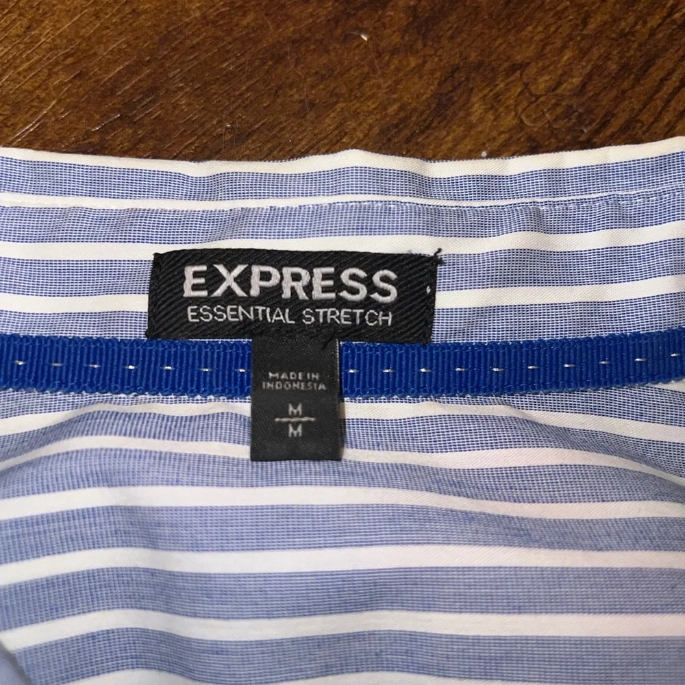 Express Blue & White Striped Button Up Stretch Long Sleeve Shirt Size M - Picture 10 of 10